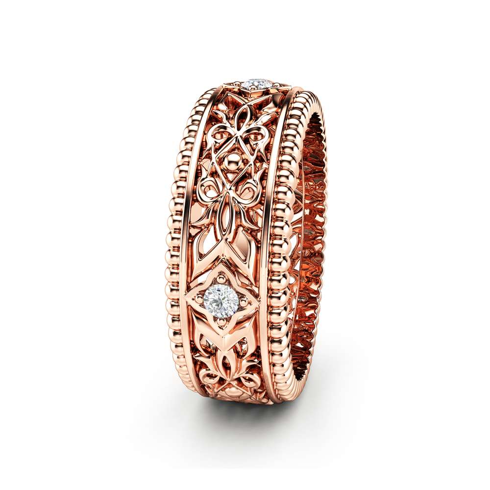 Diamond Wedding Ring 14K Rose Gold Ring Unique Wedding Band 2 Diamond Wedding Ring 14K Rose Gold Ring Unique Wedding Band