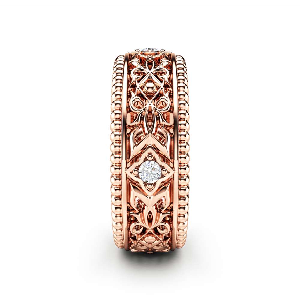 Diamond Wedding Ring 14K Rose Gold Ring Unique Wedding Band 3 Diamond Wedding Ring 14K Rose Gold Ring Unique Wedding Band