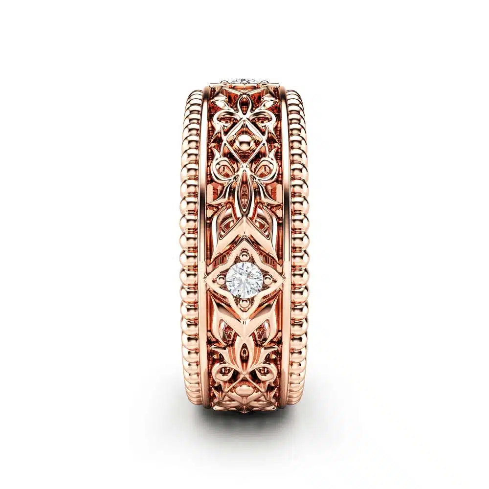Diamond Wedding Ring 14K Rose Gold Ring Unique Wedding Band