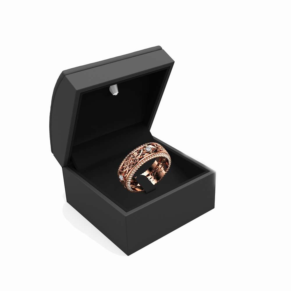 Diamond Wedding Ring 14K Rose Gold Ring Unique Wedding Band 4 Diamond Wedding Ring 14K Rose Gold Ring Unique Wedding Band