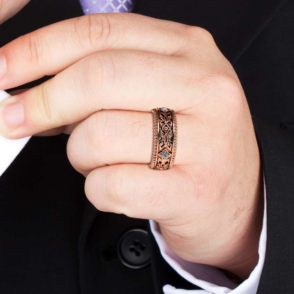 Diamond Wedding Ring 14K Rose Gold Ring Unique Wedding Band 5 Diamond Wedding Ring 14K Rose Gold Ring Unique Wedding Band