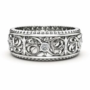 Diamond Wedding Ring 14K White Gold Ring Mens Wedding Band