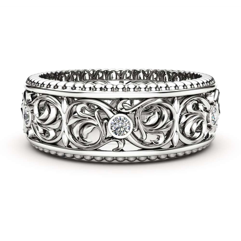 Diamond Wedding Ring 14K White Gold Ring Mens Wedding Band 1 Diamond Wedding Ring 14K White Gold Ring Mens Wedding Band
