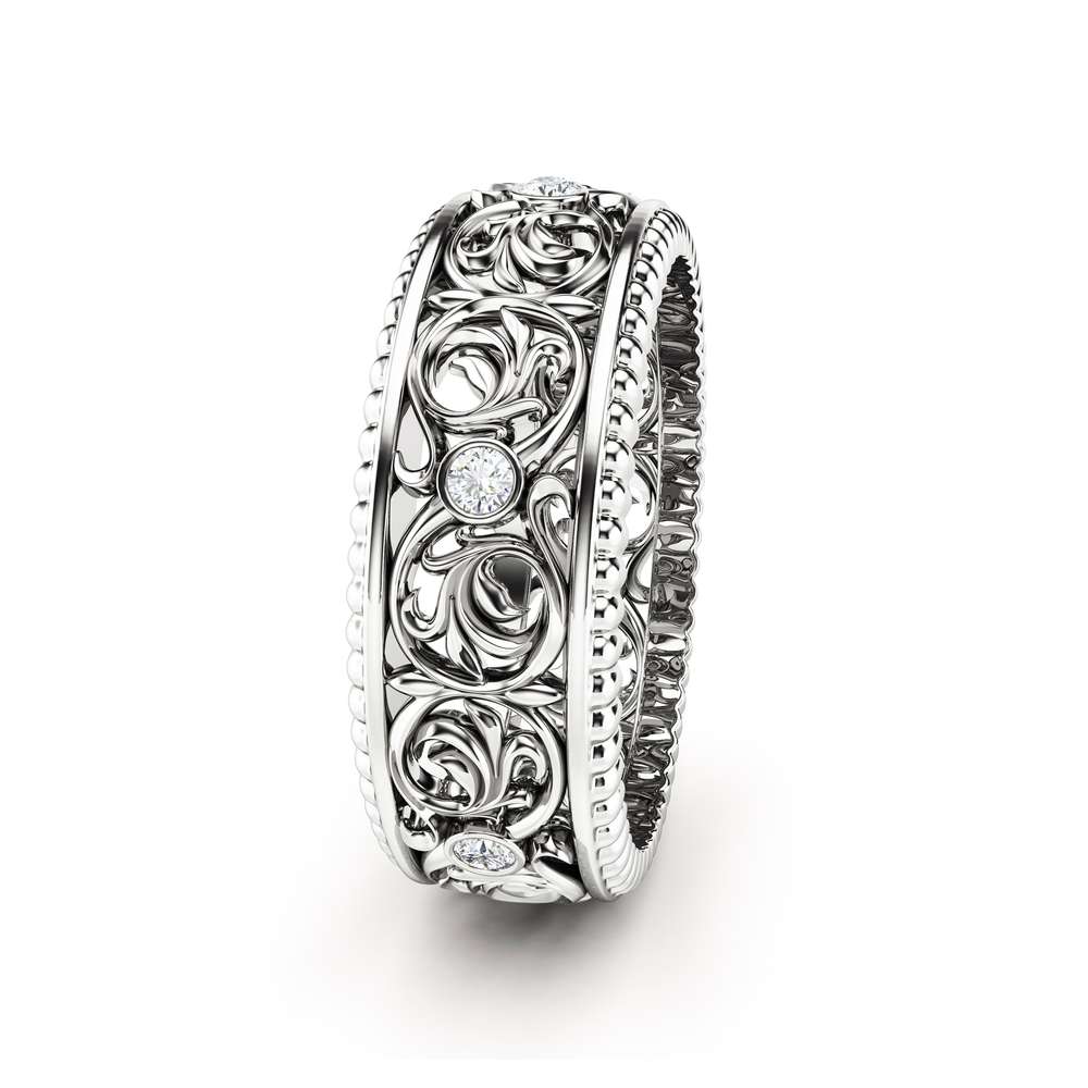 Diamond Wedding Ring 14K White Gold Ring Mens Wedding Band 2 Diamond Wedding Ring 14K White Gold Ring Mens Wedding Band