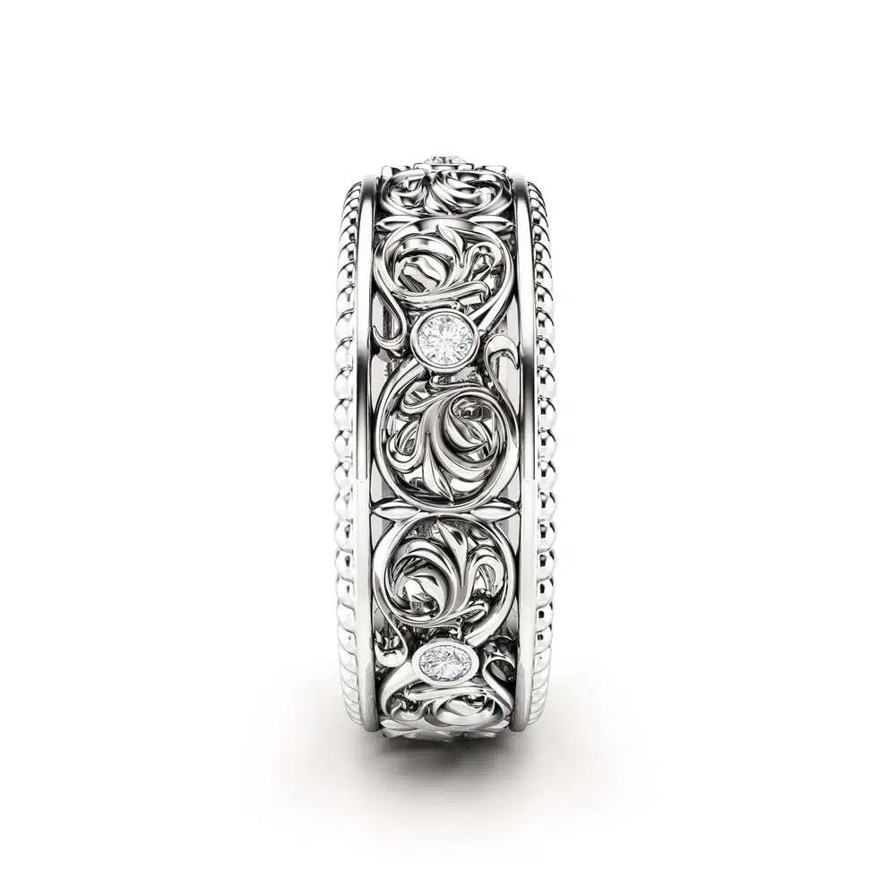 Diamond Wedding Ring 14K White Gold Ring Mens Wedding Band 3 Diamond Wedding Ring 14K White Gold Ring Mens Wedding Band