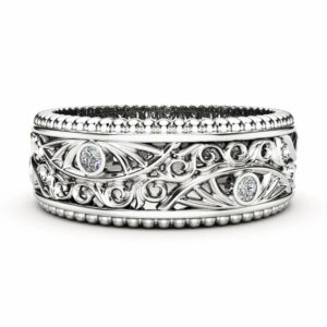 Diamond Wedding Ring 14K White Gold Ring Art Deco Wedding Band for Men