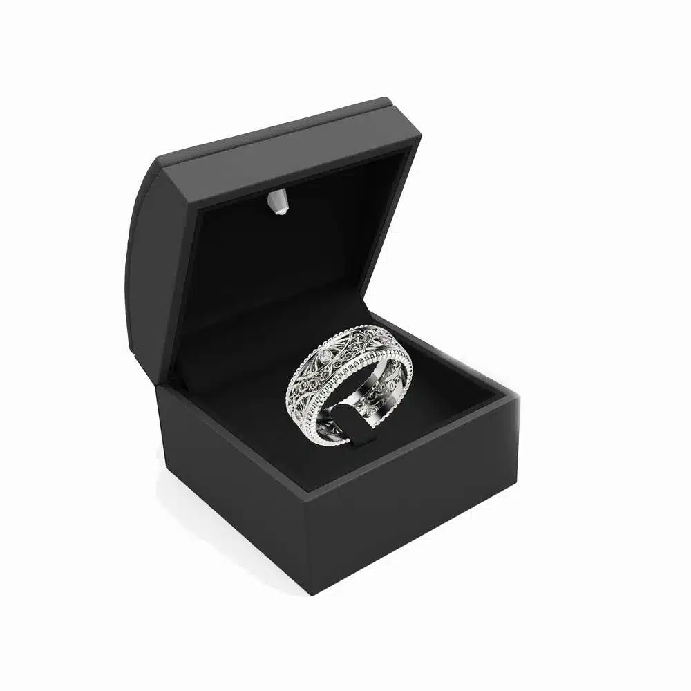 Diamond Wedding Ring 14K White Gold Ring Art Deco Wedding Band for Men