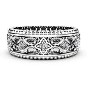 Diamond Wedding Ring 14K White Gold Ring Art Deco Wedding Band