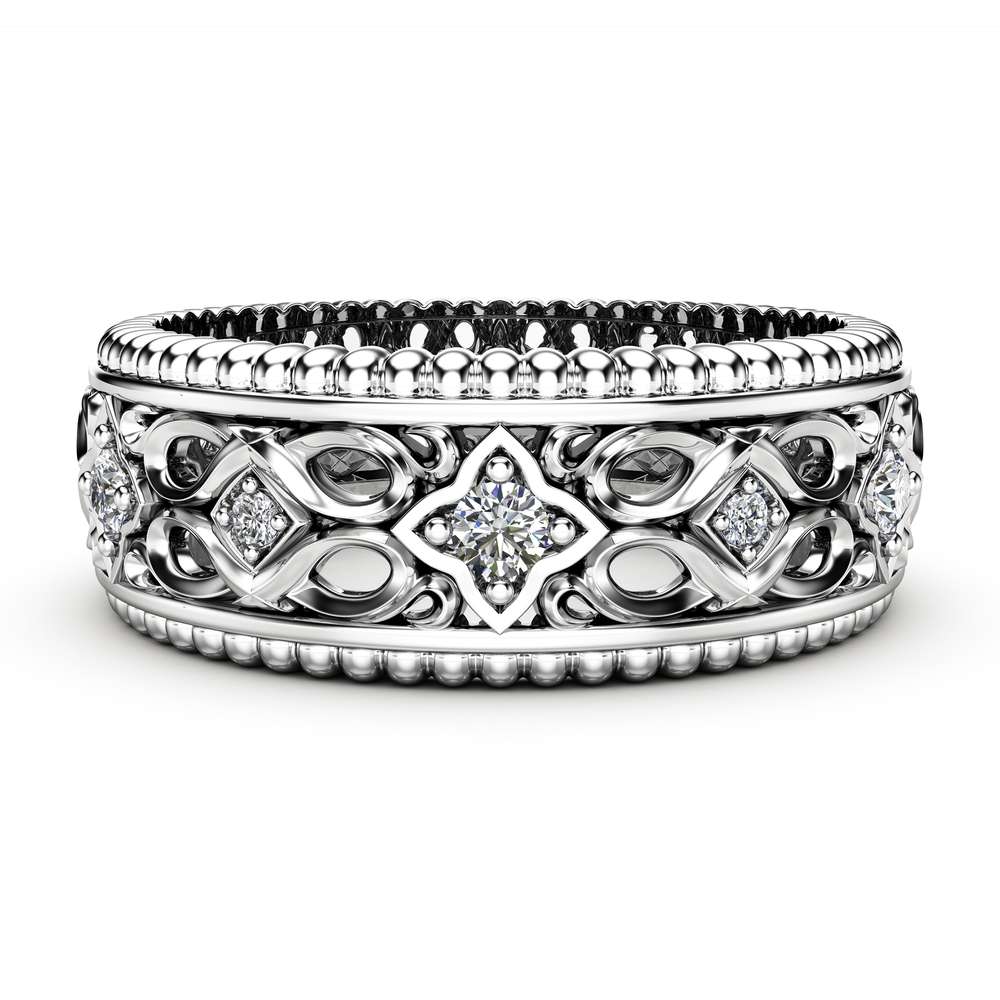 Diamond Wedding Ring 14K White Gold Ring Art Deco Wedding Band