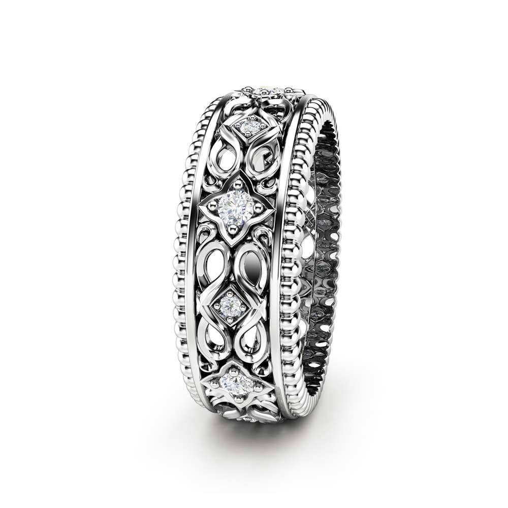 Diamond Wedding Ring 14K White Gold Ring Art Deco Wedding Band