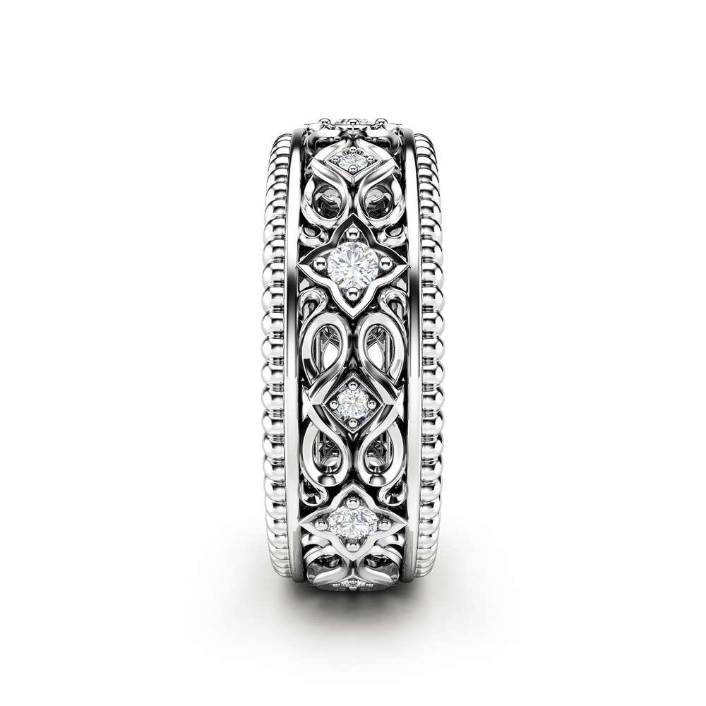 Diamond Wedding Ring 14K White Gold Ring Art Deco Wedding Band 3 Diamond Wedding Ring 14K White Gold Ring Art Deco Wedding Band