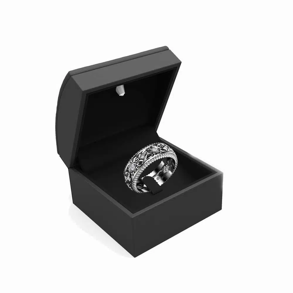 Diamond Wedding Ring 14K White Gold Ring Art Deco Wedding Band