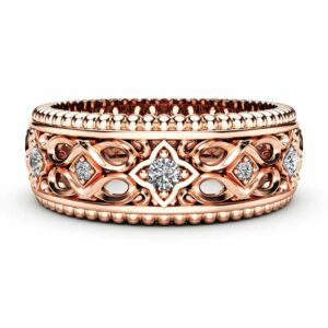 Diamond Wedding Ring 14K Rose Gold Ring Art Deco Wedding Band
