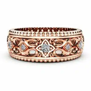 Diamond Wedding Ring 14K Rose Gold Ring Art Deco Wedding Band