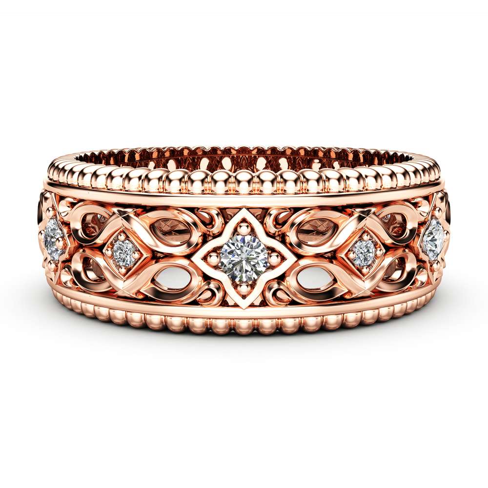 Diamond Wedding Ring 14K Rose Gold Ring Art Deco Wedding Band 1 Diamond Wedding Ring 14K Rose Gold Ring Art Deco Wedding Band