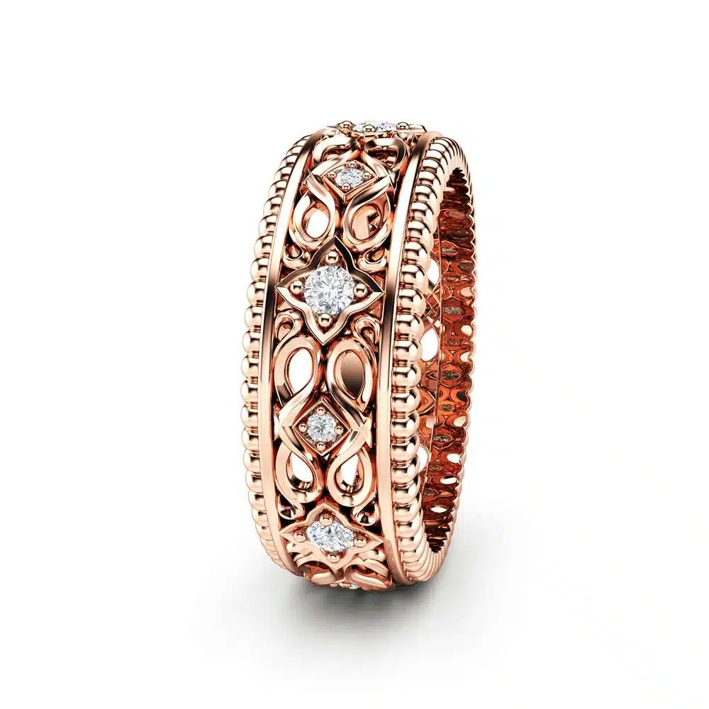 Diamond Wedding Ring 14K Rose Gold Ring Art Deco Wedding Band