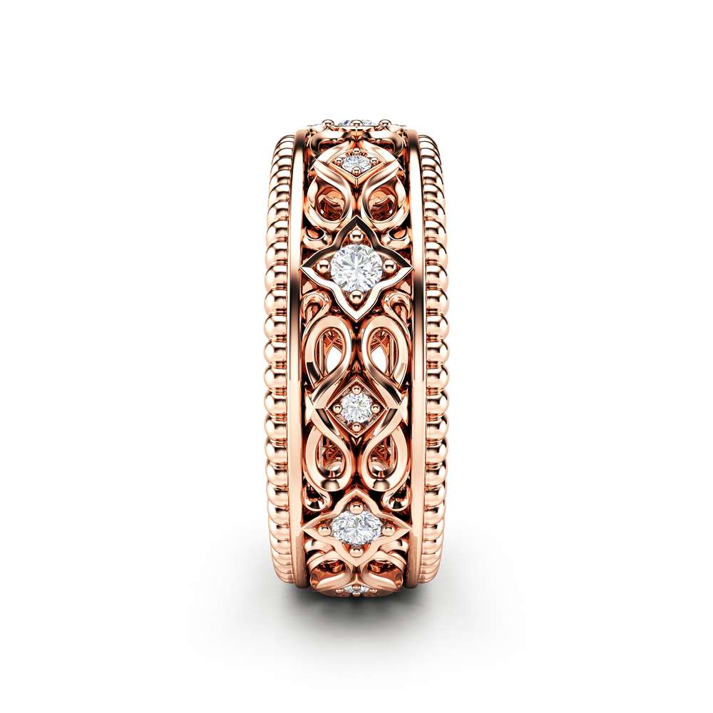 Diamond Wedding Ring 14K Rose Gold Ring Art Deco Wedding Band 3 Diamond Wedding Ring 14K Rose Gold Ring Art Deco Wedding Band