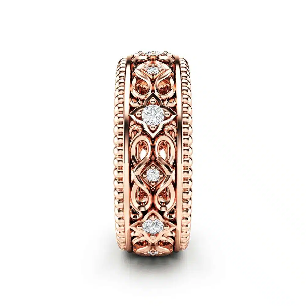 Diamond Wedding Ring 14K Rose Gold Ring Art Deco Wedding Band