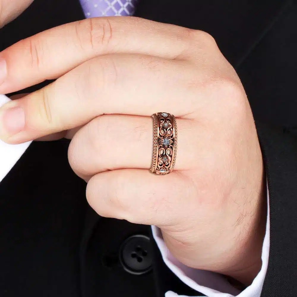 Diamond Wedding Ring 14K Rose Gold Ring Art Deco Wedding Band
