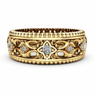 Diamond Wedding Ring 14K Yellow Gold Ring Art Deco Wedding Band