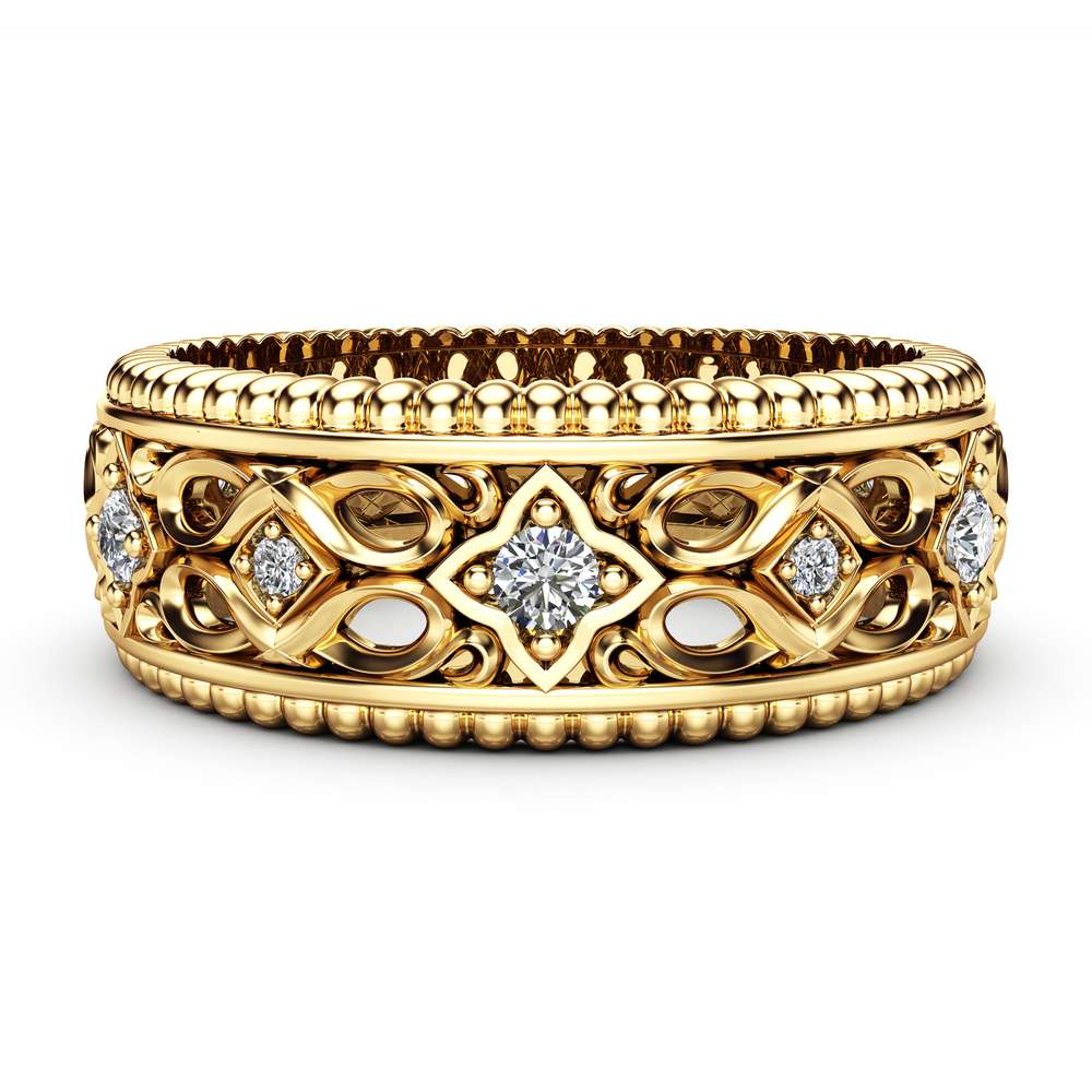 Diamond Wedding Ring 14K Yellow Gold Ring Art Deco Wedding Band 1 Diamond Wedding Ring 14K Yellow Gold Ring Art Deco Wedding Band