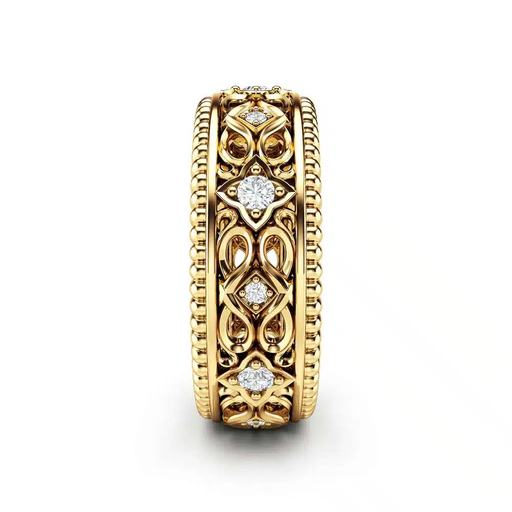 Diamond Wedding Ring 14K Yellow Gold Ring Art Deco Wedding Band 3 Diamond Wedding Ring 14K Yellow Gold Ring Art Deco Wedding Band