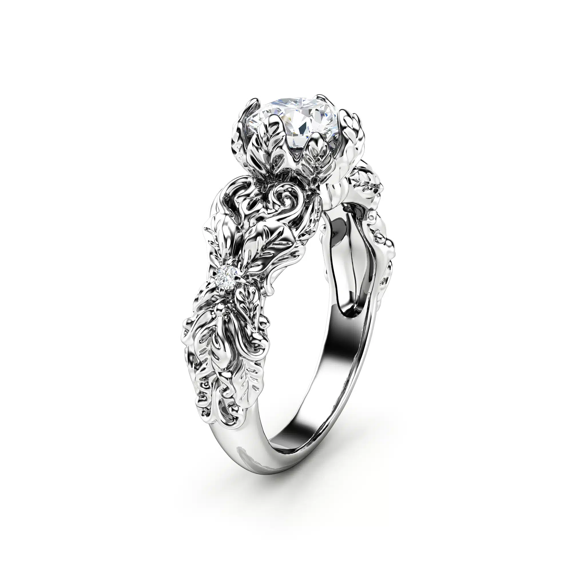 Leaves Moissanite Engagement Ring 14K White Gold Wedding Ring Nature Inspired Engagement Ring 1 Leaves Moissanite Engagement Ring 14K White Gold Wedding Ring Nature Inspired Engagement Ring