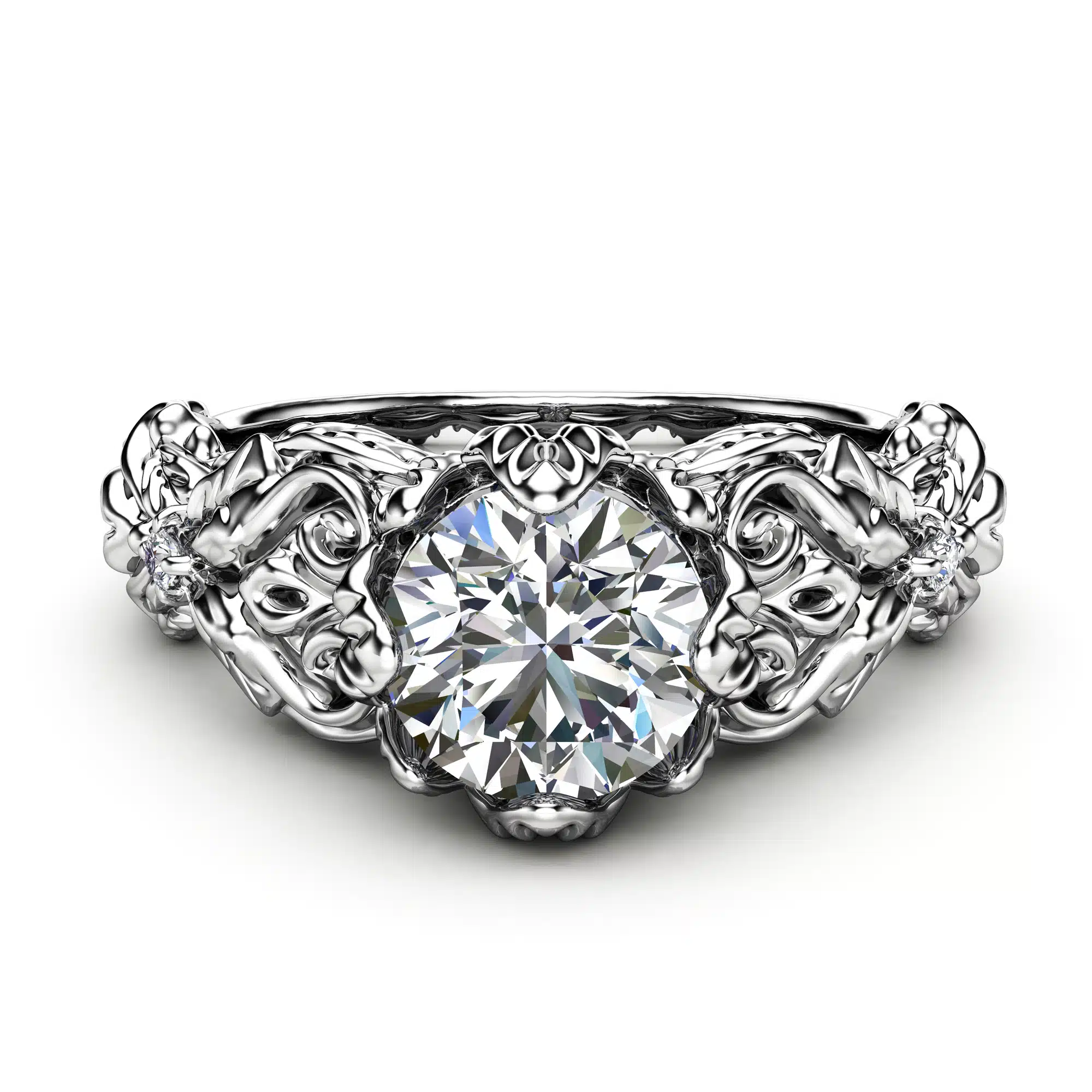 Leaves Moissanite Engagement Ring 14K White Gold Wedding Ring Nature Inspired Engagement Ring 2 Leaves Moissanite Engagement Ring 14K White Gold Wedding Ring Nature Inspired Engagement Ring