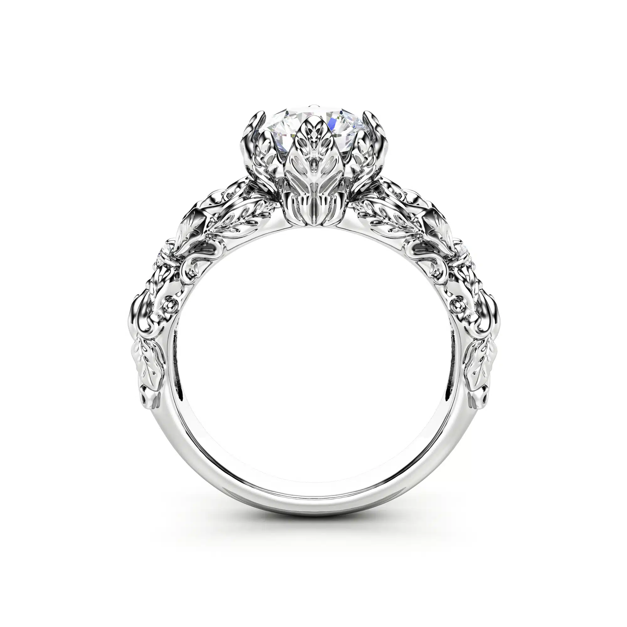 Leaves Moissanite Engagement Ring 14K White Gold Wedding Ring Nature Inspired Engagement Ring 3 Leaves Moissanite Engagement Ring 14K White Gold Wedding Ring Nature Inspired Engagement Ring