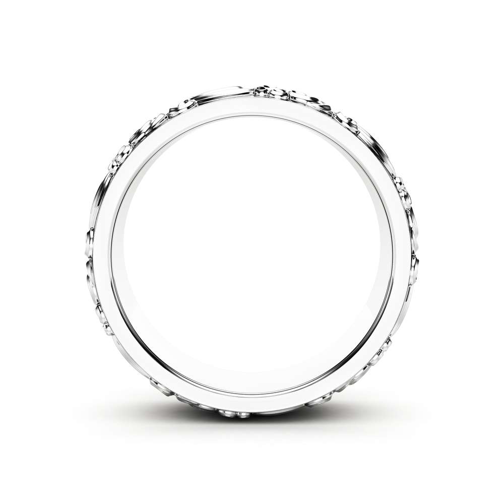 RM-0025A — White Gold, profile through the band Profile through the white gold men's band, showing the smooth inner shank behind the carved face