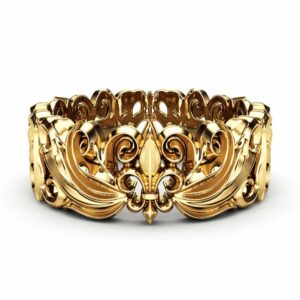 Mens Wedding Band Gold Wedding Band Art Deco Wedding Band
