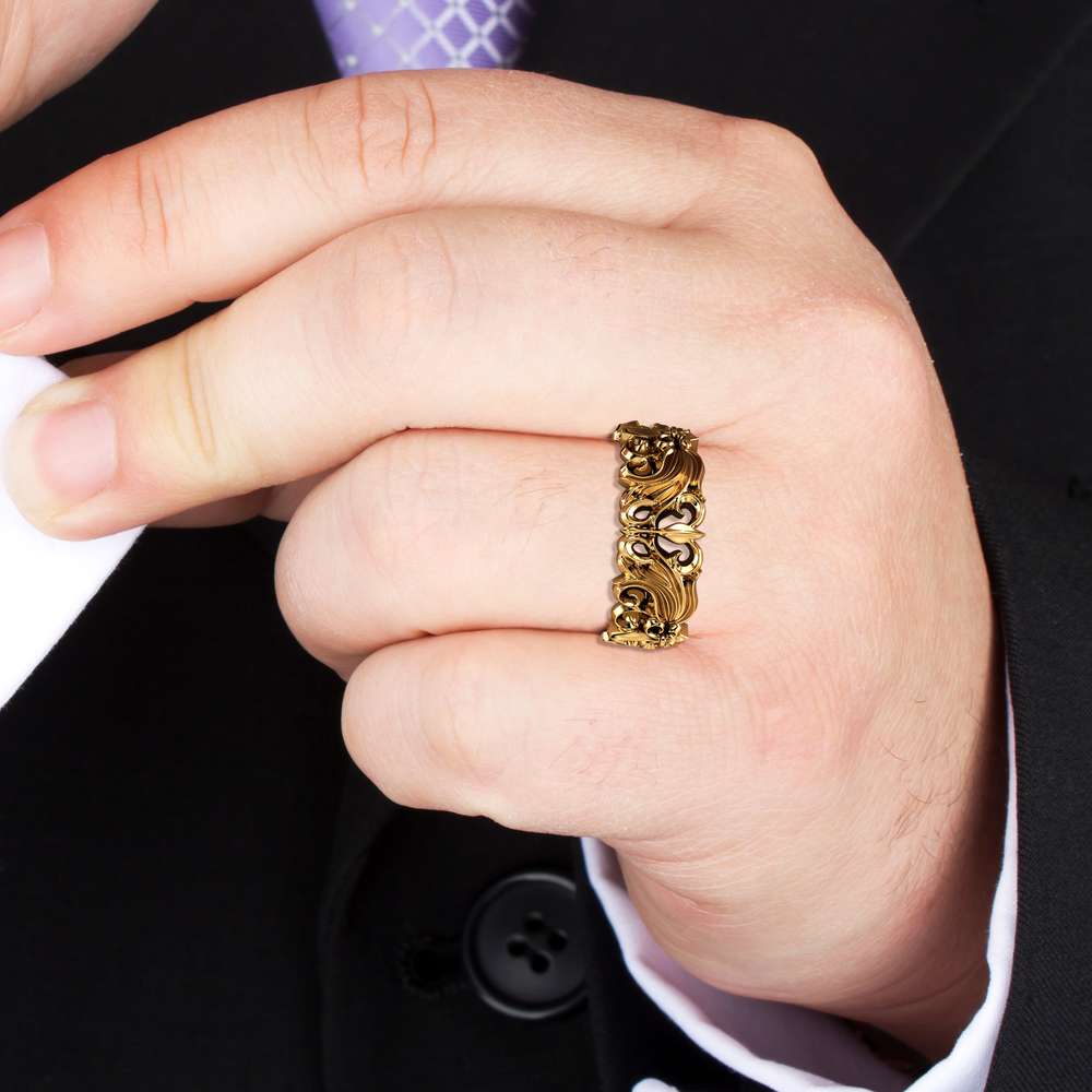Mens Wedding Band Gold Wedding Band Art Deco Wedding Band 6 Mens Wedding Band Gold Wedding Band Art Deco Wedding Band