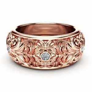 Diamond Wedding Ring Rose Gold Wedding Band Filigree Wedding Band