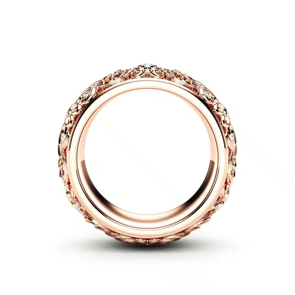 Diamond Wedding Ring Rose Gold Wedding Band Filigree Wedding Band