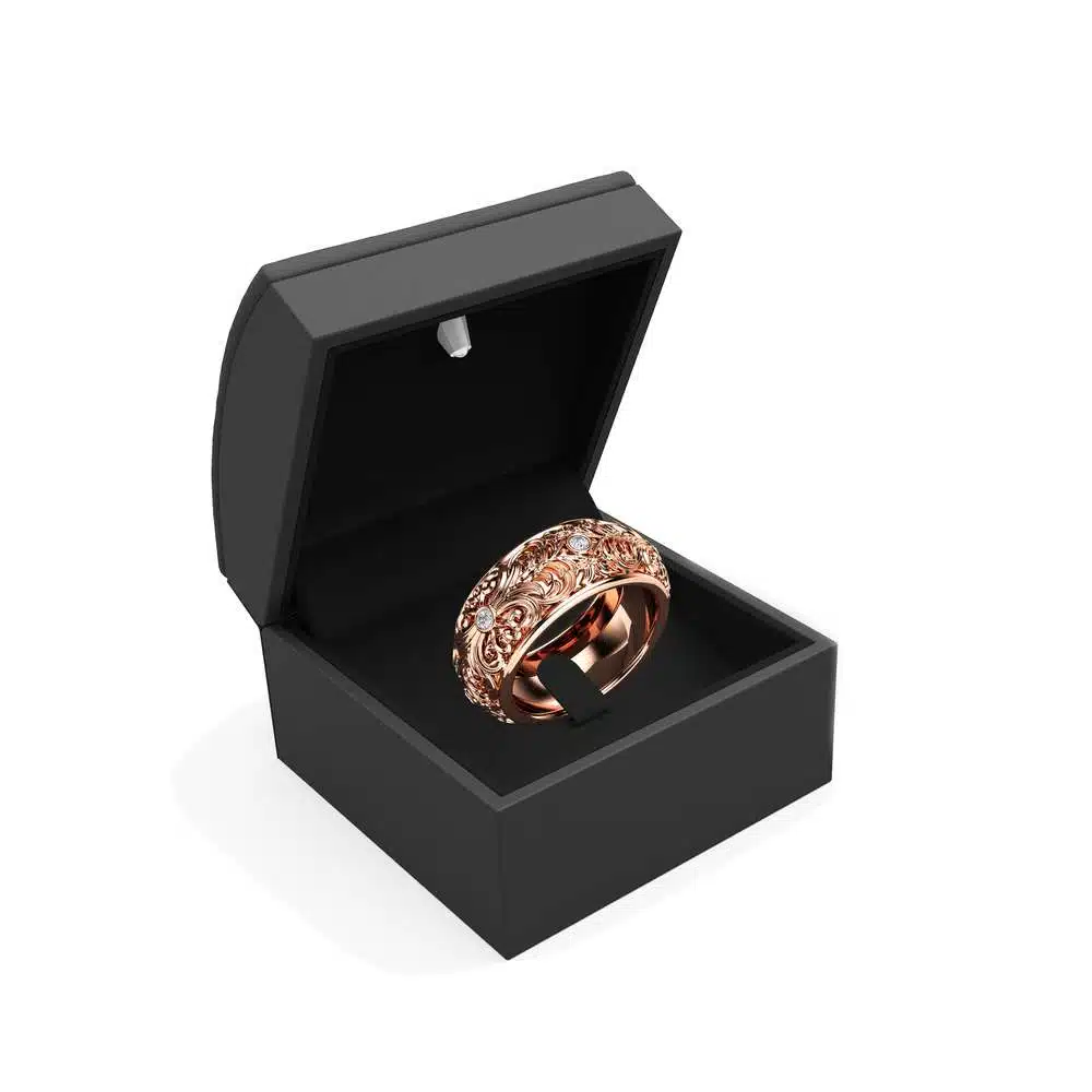 Diamond Wedding Ring Rose Gold Wedding Band Filigree Wedding Band