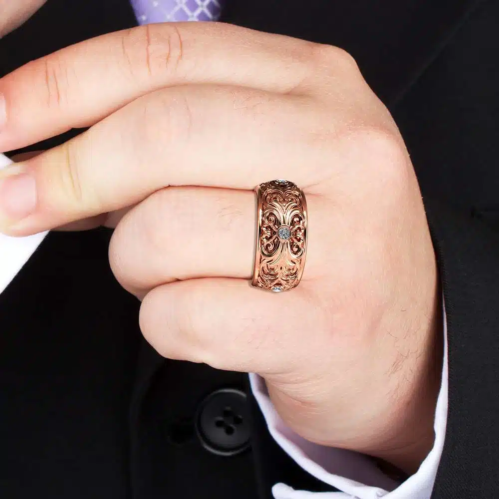 Diamond Wedding Ring Rose Gold Wedding Band Filigree Wedding Band