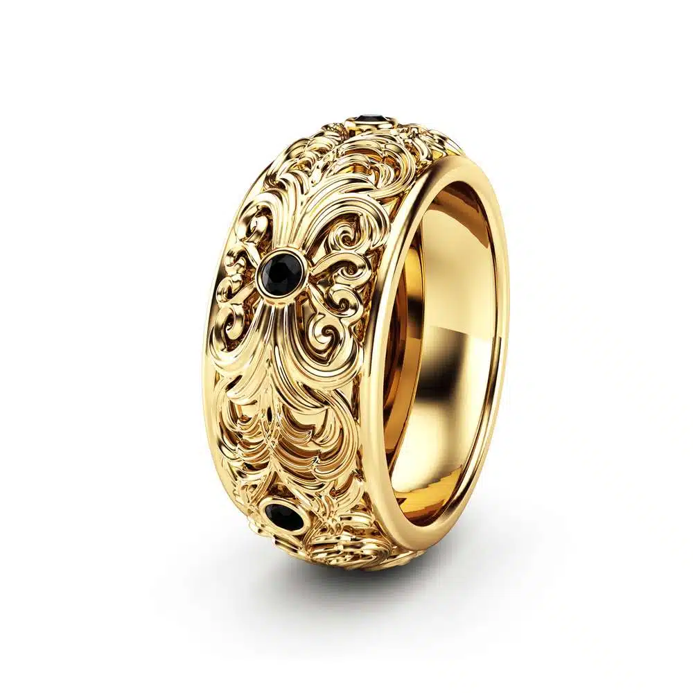 Black Diamond Wedding Band Gold Wedding Band Filigree Wedding Band 2 Black Diamond Wedding Band Gold Wedding Band Filigree Wedding Band