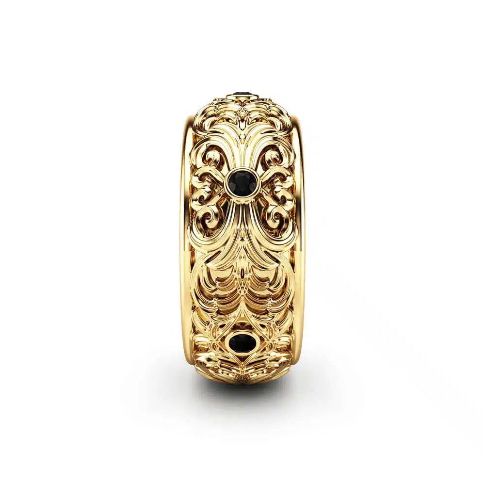 Black Diamond Wedding Band Gold Wedding Band Filigree Wedding Band 3 Black Diamond Wedding Band Gold Wedding Band Filigree Wedding Band