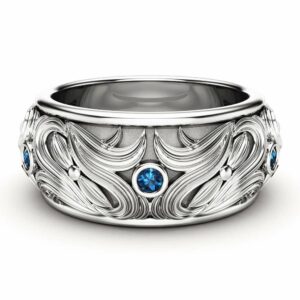 Blue Diamond Wedding Band Art Deco Wedding Bands Gold Wedding Band by Camellia