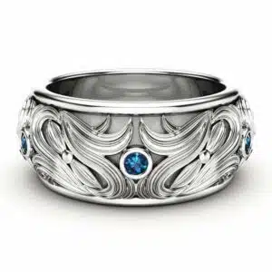 Blue Diamond Wedding Band Art Deco Wedding Bands Gold Wedding Band by Camellia