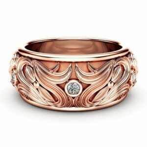 14K Rose Gold Wedding Band Mens Wedding Rings Art Deco Wedding Band