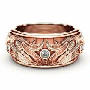 14K Rose Gold Wedding Band Mens Wedding Rings Art Deco Wedding Band