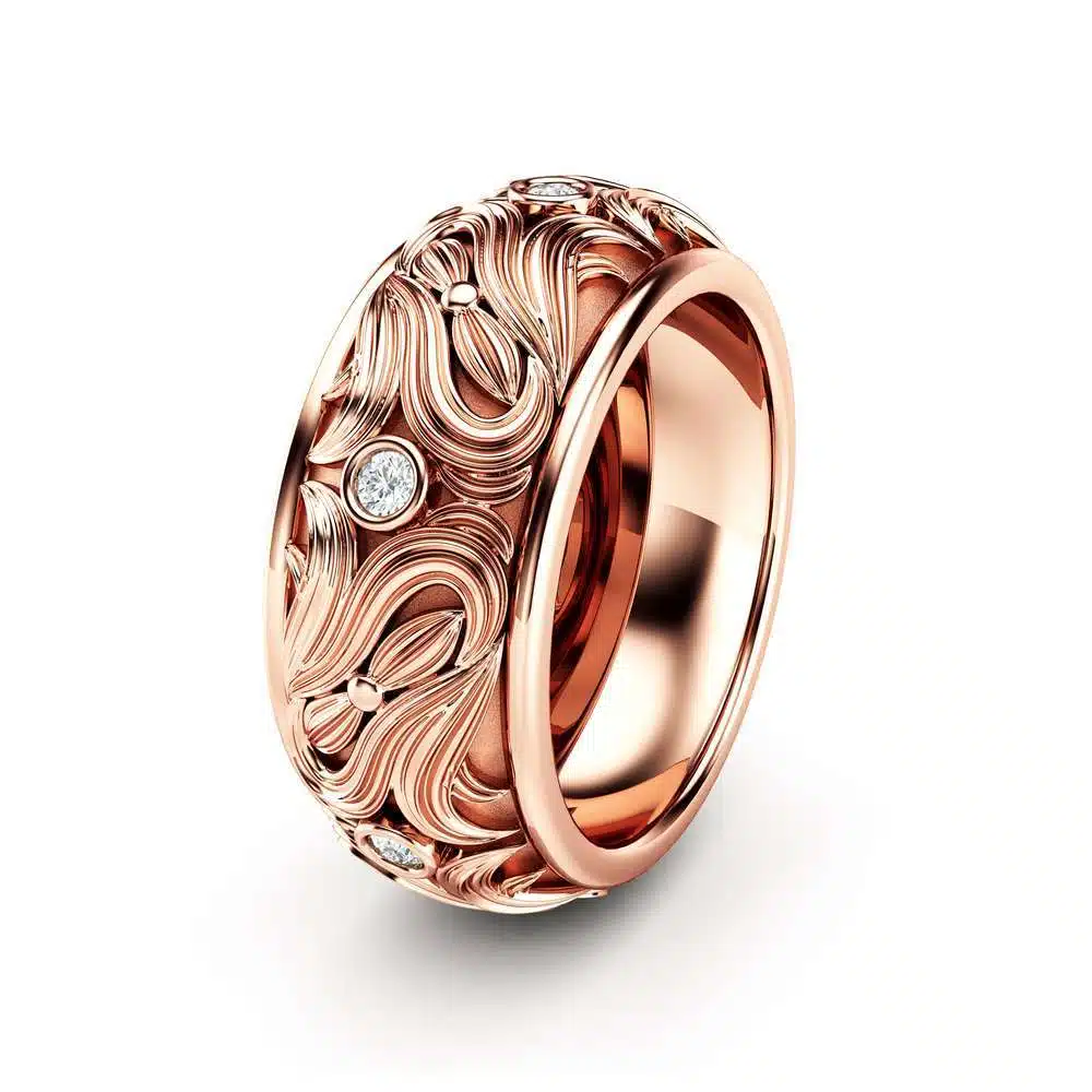 14K Rose Gold Wedding Band Mens Wedding Rings Art Deco Wedding Band 2 14K Rose Gold Wedding Band Mens Wedding Rings Art Deco Wedding Band