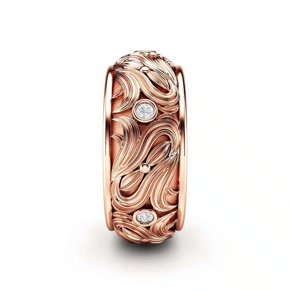 14K Rose Gold Wedding Band Mens Wedding Rings Art Deco Wedding Band 4 14K Rose Gold Wedding Band Mens Wedding Rings Art Deco Wedding Band