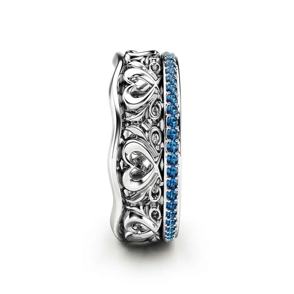 Blue Diamond Wedding Band Unique Wedding Ring Gold Wedding Ring 3 Blue Diamond Wedding Band Unique Wedding Ring Gold Wedding Ring