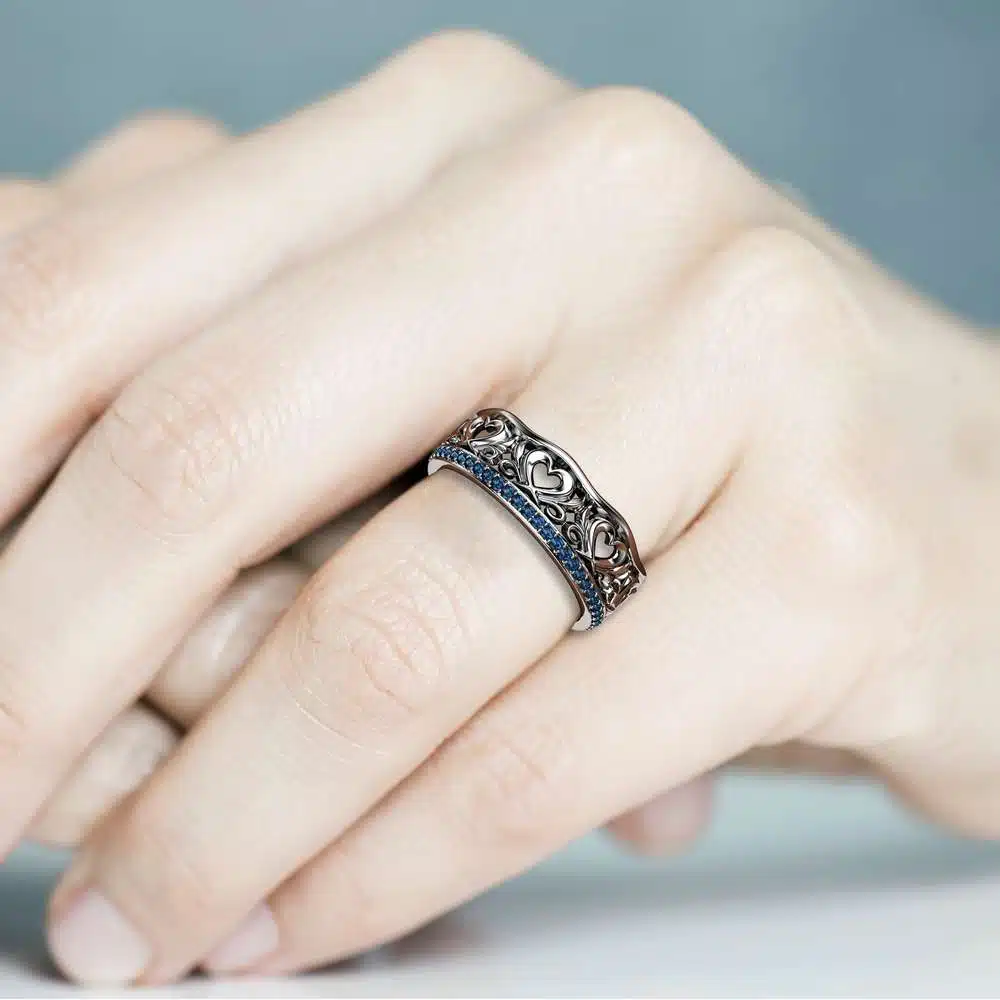 Blue Diamond Wedding Band Unique Wedding Ring Gold Wedding Ring 5 Blue Diamond Wedding Band Unique Wedding Ring Gold Wedding Ring