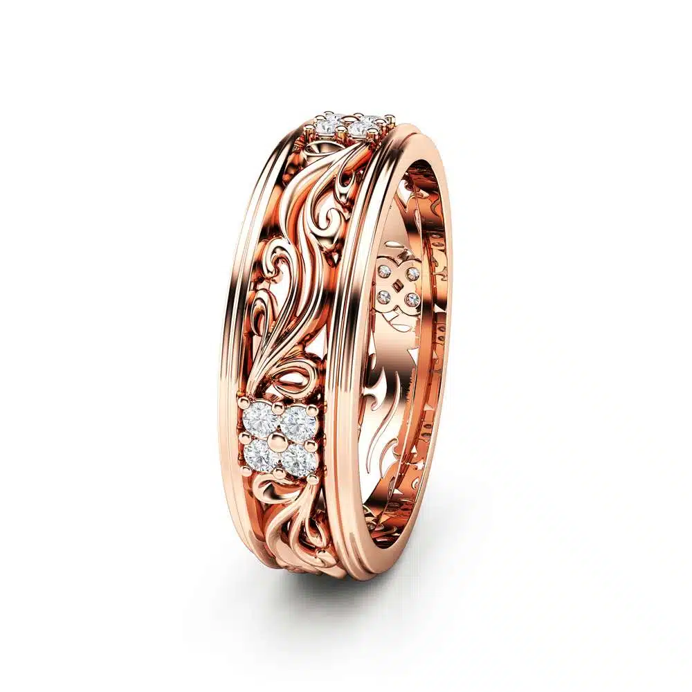 Diamond Wedding Band Rose Gold Wedding Band Women Wedding Band 2 Diamond Wedding Band Rose Gold Wedding Band Women Wedding Band