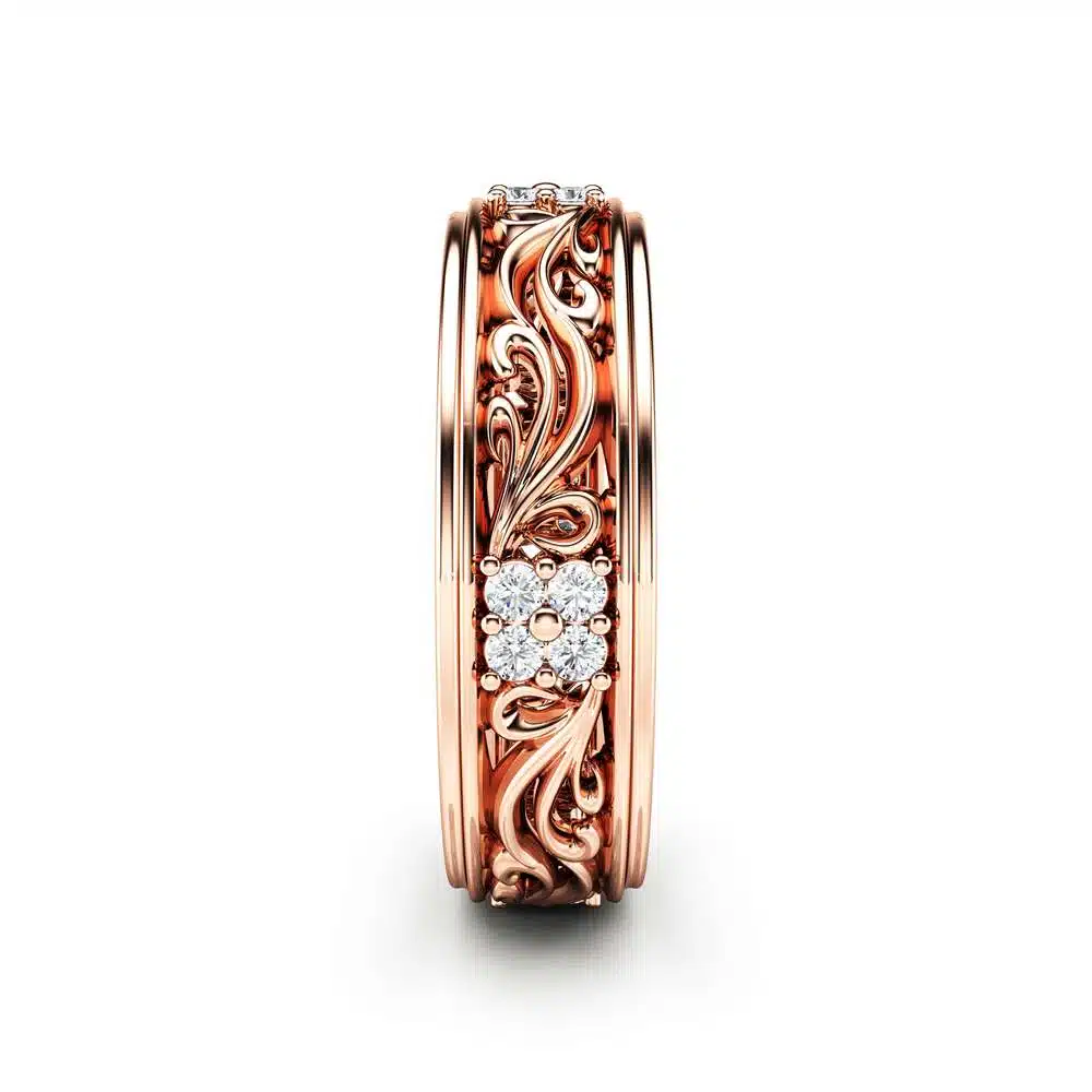 Diamond Wedding Band Rose Gold Wedding Band Women Wedding Band 3 Diamond Wedding Band Rose Gold Wedding Band Women Wedding Band