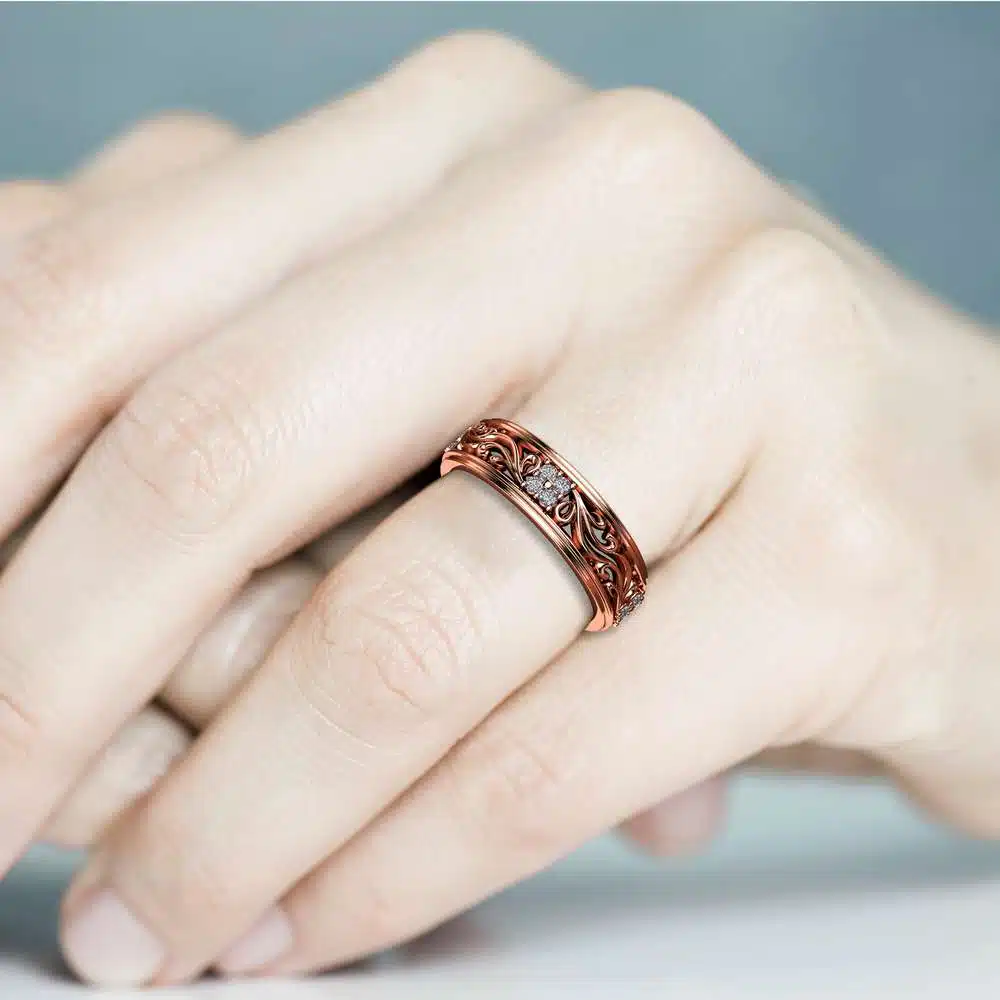 Diamond Wedding Band Rose Gold Wedding Band Women Wedding Band 5 Diamond Wedding Band Rose Gold Wedding Band Women Wedding Band