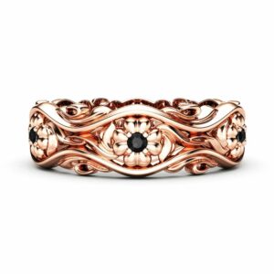 Rose Gold Wedding Band Women Wedding Band Black Diamond Wedding Band
